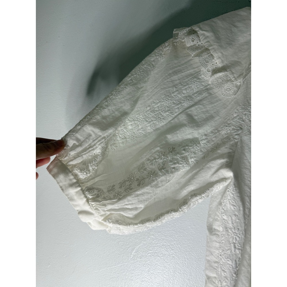 Mango MNG White Eyelet Embroidered Peter Pan Collar Puff Sleeve Blouse Size 4 - Picture 4 of 5
